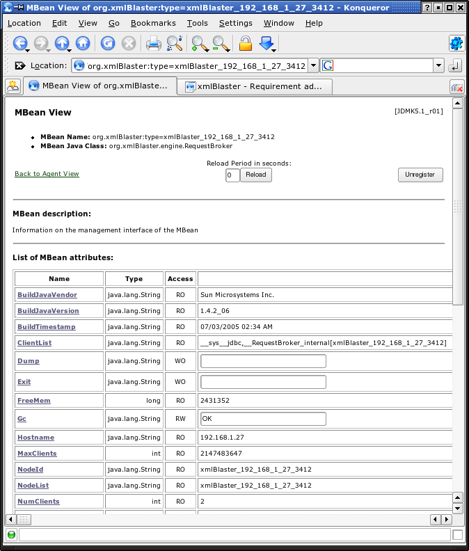 JMX - xmlBlaster HTML adaptor browser screenshot